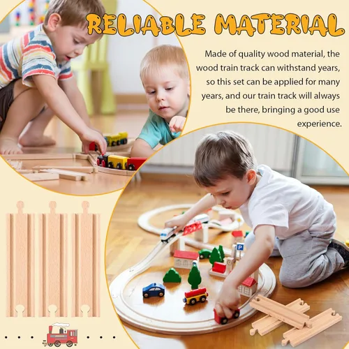 Miniatura 5 de Liliful Paquete de 16 piezas de expansión de vía de tren de madera con adaptadores macho-macho y hembra-hembra compatibles con la mayoría