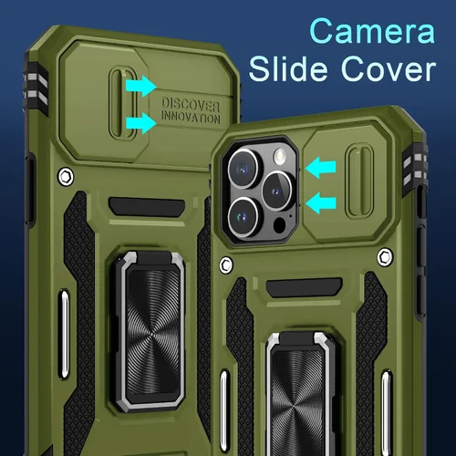 Miniatura 54 de DEERLAMN Funda para iPhone Xs Max con funda deslizante para cámara + protector de pantalla, soporte giratorio de anillo de grado militar a prueba