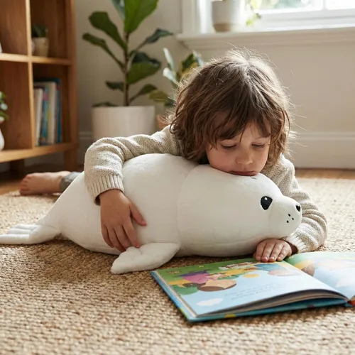 Miniatura 3 de WEIGEDU Adorable Almohada de Peluche de Foca Bebé Blanca – Juguete de Animal de Peluche Suave, Almohada Corporal Abrazable para Niños y Adultos