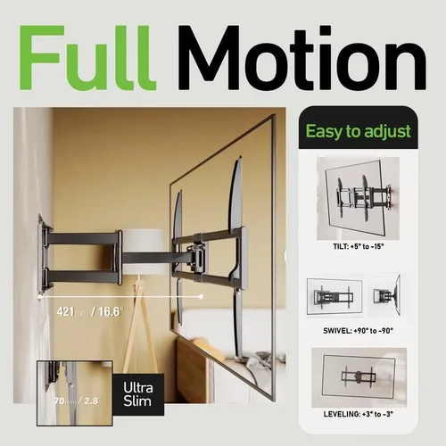Miniatura 2 de Soporte de montaje en pared articulado de doble brazo resistente para Neo QLED 8K QN900D QN85QN900FAFXZA 85 pulgadas TV - Inclinable