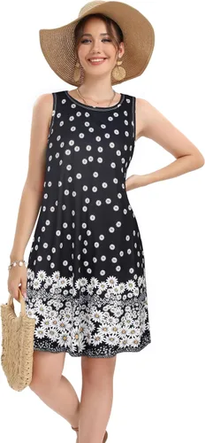 Miniatura 2 de elescat - Vestidos de verano para mujer, estilo informal, sin mangas, estampado floral, holgado, con bolsillo