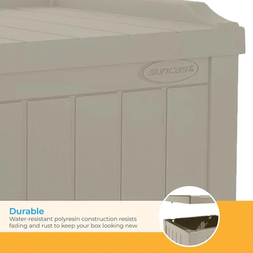 Miniatura 5 de Suncast Caja de Almacenamiento para Exteriores - Caja de Cubierta Exterior de Resina Color Gris Pardo Claro de 22 Galones con Asiento, Contenedor