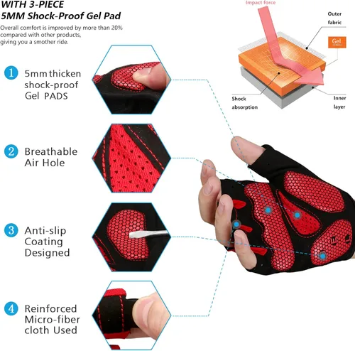 Miniatura 2 de MOREOK - Guantes para bicicleta de montaña (MTB) y ciclismo de descenso (DH), para hombres, de medio dedo, con almohadilla de gel que absorbe