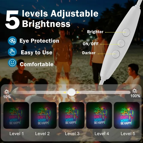 Miniatura 3 de Letrero de Neón "No Te Preocupes, Sé Feliz" para Decoración de Pared Regulable USB Luz de Neón LED Compatible con Temporizador para Decoración