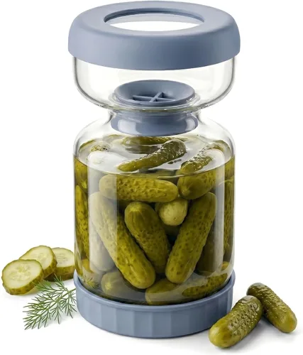 Homnoble Frasco para Pepinillos con Colador Abatible para Separar el Jugo de los Pepinillos Húmedos y Secos, Tapa ABS de Grado Alimentario Mejorada