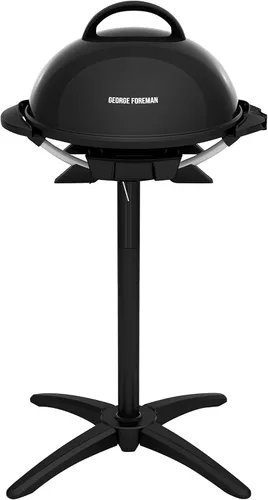 George Foreman Parrilla eléctrica para patio interior/exterior, aprobado por apartamentos, 15 porciones, soporte extraíble, color negro