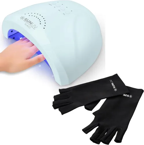 SUNUV SUNONE - Secador de uñas, guantes de luz UV para uñas de gel, sin dedos, UPF 50+, guantes anti UV para lámpara de gel, secadora de uñas con