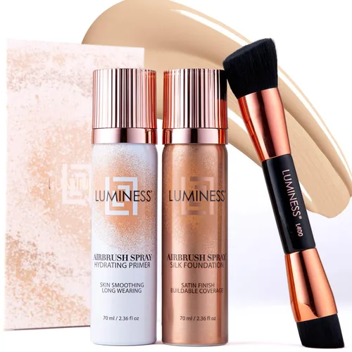Miniatura 21 de LUMINESS Silk Airbrush Spray Foundation Kit de 3 piezas – base, prebase y brocha de maquillaje en ángulo de doble cara – Cobertura modulable