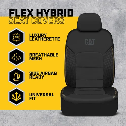 Miniatura 2 de Cat FlexHybrid - Fundas de asiento de automóvil, de piel sintética negra de alta calidad + fundas de asiento de malla para autos, camiones, SUV