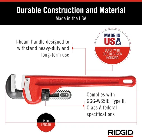 Miniatura 12 de RIDGID 31025 Llave de tubo recta modelo 18 resistente, llave de fontanería de 18 pulgadas