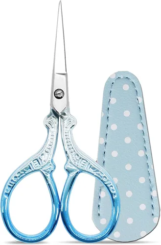 Miniatura 19 de Tijeras de 3.6 pulgadas para costura y manualidades, de acero inoxidable, con funda de cuero para punto de cruz, corte de papel, artesanía, trabajo