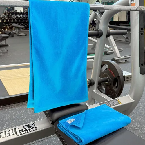 Juego de 2 toallas deportivas de algodón para gimnasio, 12 x 45 pulgadas, absorbentes, transpirables, de 430 GSM, suaves, toalla deportiva para Azul