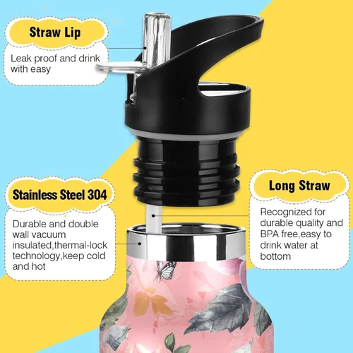 Miniatura 3 de Retro Dahlia Pink BPA-Free Leak Proof Sports Insulated Water Bottle with Leak Proof Spout Lid Double Wall Vacuum Bike Running Sports Travel Gym