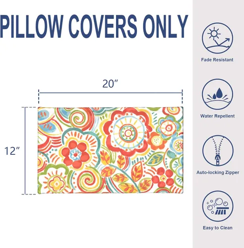 Miniatura 864 de Juego de 2 almohadas para exteriores de 16 x 16 pulgadas, repelentes al agua con interiores, para muebles de patio, hogar, jardín, geometría bohemia