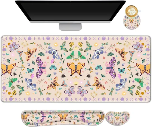 Miniatura 34 de ARTSO Juego de Alfombrilla de Mouse Extendida para Juegos, Reposamuñecas para Teclado + Reposamuñecas + Alfombrilla de Mouse XXL Grande + Posavasos