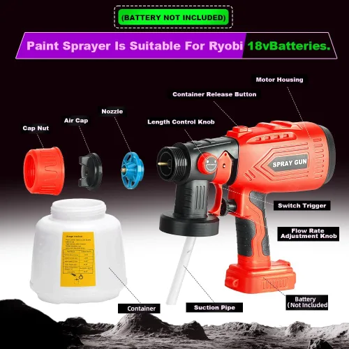 Miniatura 5 de Pulverizador de pintura inalámbrico compatible con batería Craftsman de 20 V (solo herramienta) pistola de pintura HVLP de 200 W, 3 patrones