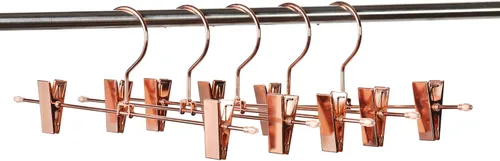 Miniatura 2 de Percha para pantalones de metal dorado y cobre brillante, percha para falda y pantalones de oro rosa, colgador que ahorra espacio con clips