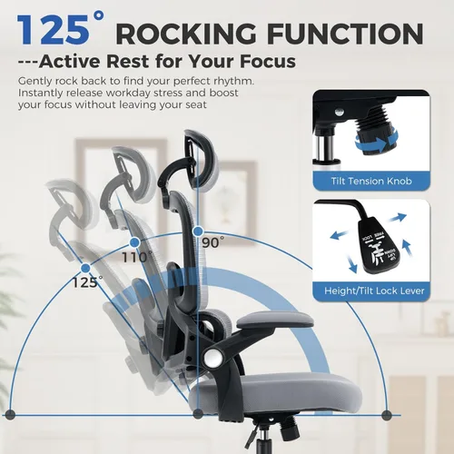 Miniatura 6 de Silla de oficina ergonómica, silla de escritorio de malla con soporte lumbar ajustable 2D, alivia el dolor de espalda durante largos días de trabajo