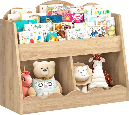 Miniatura 8 de CHOEZON Estantería infantil y almacenamiento de juguetes, estantería para niños con 2 cubos de juguetes, estante para libros para habitación