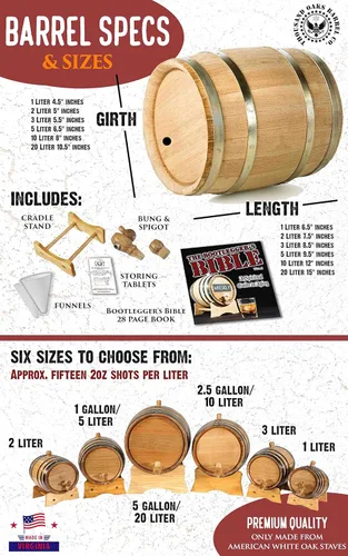 Miniatura 4 de Barril de envejecimiento de bourbon de roble americano de 3 litros con soporte, bung y espita Cócteles de edad, whisky, ron, tequila, cerveza