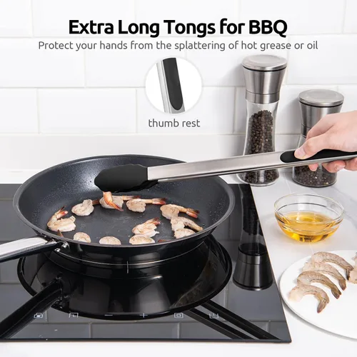 Miniatura 9 de Pinzas de cocina resistentes al calor de 600ºF: U-Taste Pinzas de cocina de silicona extra largas de 16 pulgadas con puntas de goma antiadherentes