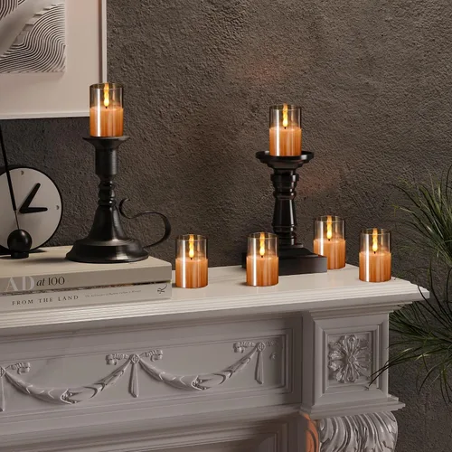 Miniatura 6 de VIODAIM Paquete de 6 velas de vidrio parpadeantes sin llama con control remoto, velas votivas de cera real de 2"X3", funcionan con baterías, Paquete