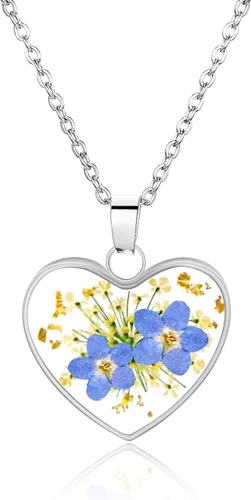 Miniatura 16 de Collar de flores silvestres prensadas con encaje de Forget-Me-Not y Queen Anne Collar de flores prensadas de oro Collares hechos a mano