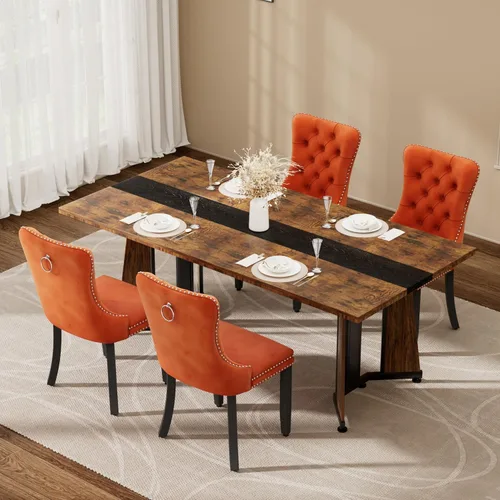 Miniatura 30 de Juego de mesa de comedor de 5 piezas con 4 sillas, mesa de comedor rectangular de madera de 71 pulgadas con sillas de comedor de terciopelo, tablero