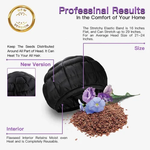 Miniatura 2 de Gorro térmico de acondicionamiento profundo, sin cordón, 100% algodón natural, semillas de linaza, tratamiento interior de microondas, tapa caliente