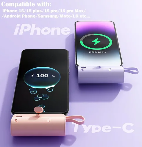 Miniatura 2 de Mini Banco de Energía, Cargador de Teléfono Cápsula 5500mAh, Cargador Portátil con Puertos Dual USB-C para iPhone 17/16/15/15 plus/15 pro/15 pro
