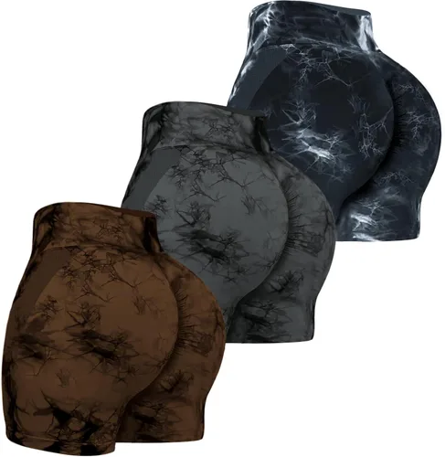 Miniatura 30 de VVX Pantalones cortos de entrenamiento para mujer, 3 piezas, con levantamiento de glúteos, sin costuras, cintura alta, pantalones cortos de yoga