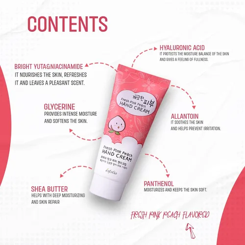 Miniatura 3 de esfolio Crema de manos Fresh Pink Peach – Loción coreana hidratante para manos con extractos de melocotón y albaricoque – Suaviza, hidrata y alisa