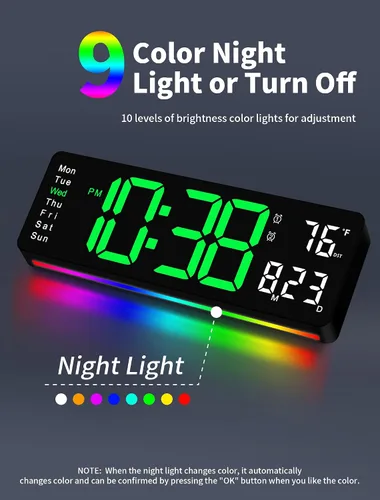 Miniatura 3 de MASHI Reloj de pared digital, reloj digital de pantalla grande de 16 pulgadas con control remoto, reloj de pared con atenuación automática con luz