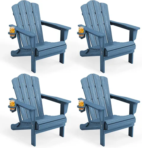 Miniatura 34 de KINGYES Silla plegable Adirondack, sillas de patio HDPE para todo clima, silla de césped con textura de madera para junto a la piscina, patio Aruba
