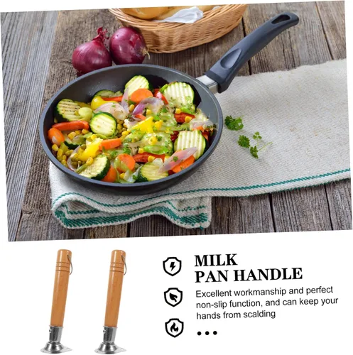 Miniatura 3 de HANABASS Sartén de nieve con mango de madera, sartén de acero inoxidable, olla japonesa, mango de repuesto universal, mango de utensilios de cocina
