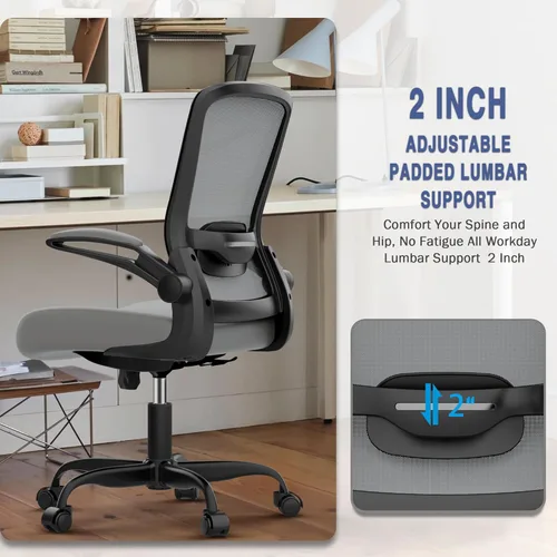 Miniatura 6 de Silla de oficina Mimoglad, silla de escritorio ergonómica con soporte lumbar ajustable, silla de computadora de malla de respaldo alto con Grafito