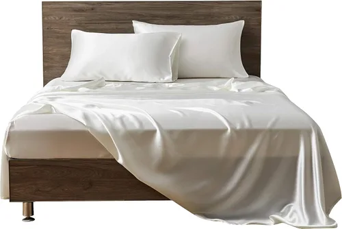 Miniatura 32 de Juego de sábanas de satén de seda de 4 piezas Sábana bajera Sábana encimera Funda de almohada Calidad de hotel sedoso suave y lujoso