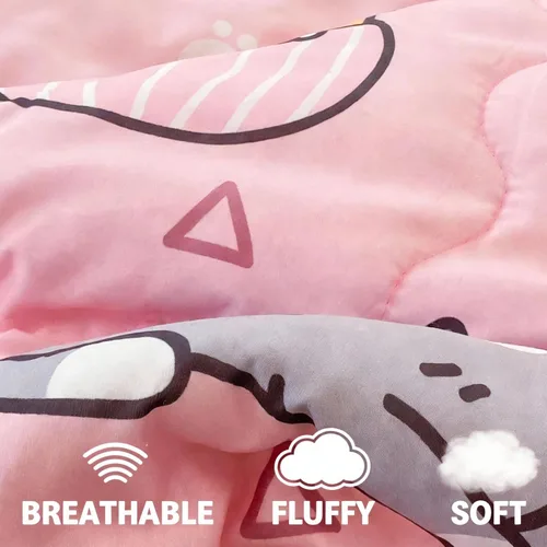 Miniatura 5 de Juego de edredón de 7 piezas con diseño de gatos para niñas, tamaño completo, ropa de cama en una bolsa, diseño rosa de dibujos animados de gatos