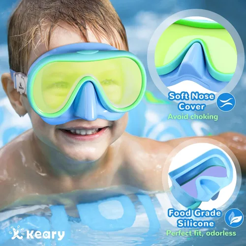 Miniatura 3 de Keary Kids Swim Goggles with Nose Cover for 5-16 Anti Fog Swimming Mask for Toddler Boys Girls Youth Azul (Lente espejada)