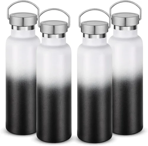 Miniatura 18 de Neihepal Paquete de 4 botellas de agua aisladas de 20 onzas, botella deportiva de doble pared de acero inoxidable con tapa de asa, termo Bubble gum