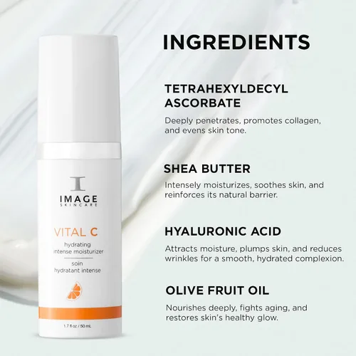 Miniatura 6 de IMAGE Skincare, VITAL C Hidratante Intenso Hidratante, Loción Facial Ligera con Ácido Hialurónico y Manteca de Karité, para Piel Seca, 1.7 fl oz.