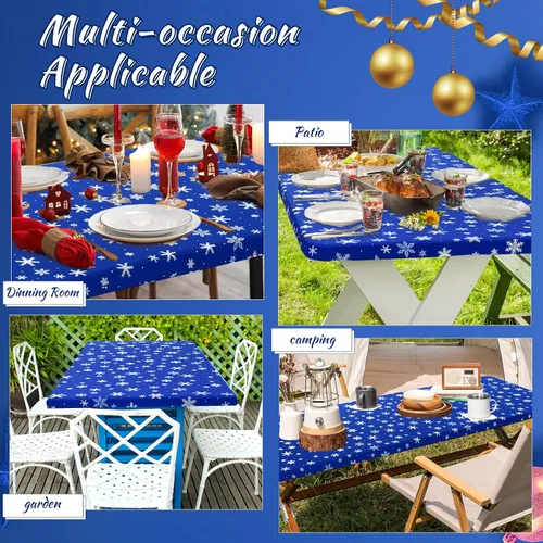 Miniatura 6 de Mixweer 1 Pza Mantel de Copo de Nieve Borde Elástico Ajuste Ceñido Rectangular Cubierta de Mesa Plegable 6 Pies, 30 x 72'' Tela de Poliéster
