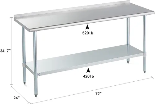 Miniatura 4 de Mesa de acero inoxidable para preparación y trabajo con protector contra salpicaduras, 24x72 pulgadas