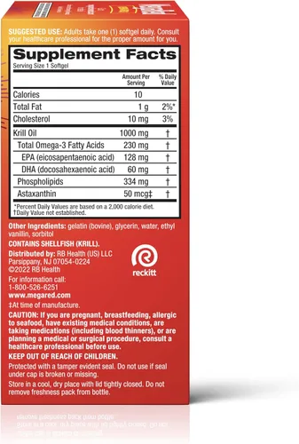 Miniatura 12 de MegaRed Suplemento de aceite de krill omega-3 ultra fuerte de 1000 mg con EPA/DHA, astaxantina y fosfolípidos, sin sabor a aceite de pescado que