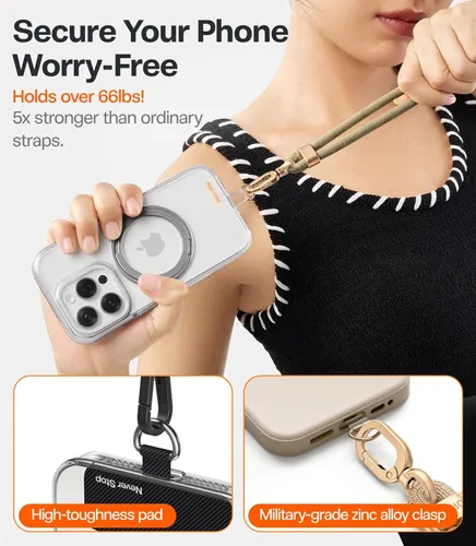 Miniatura 4 de TORRAS Correa cruzada para teléfono con 2 pestañas para teléfono, correa ajustable antirrobo para iPhone 17 Pro Max, hebillas de metal premium