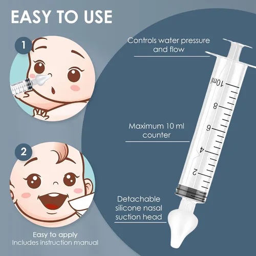 Miniatura 4 de Bluet B - Jeringa nasal para bebés (paquete de 2) - Aspirador nasal de silicona seguro para recién nacidos - Eliminación de moco infantil - Jeringa
