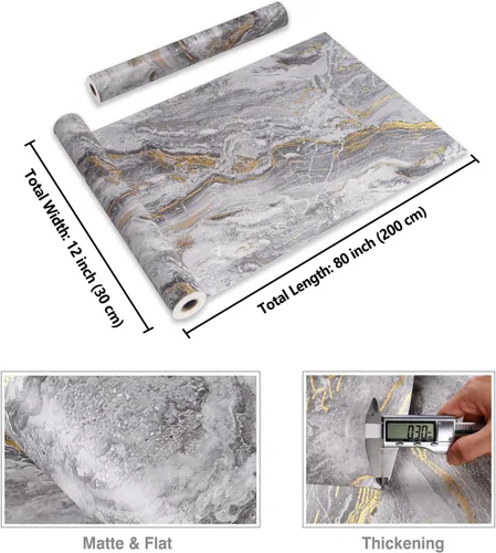Miniatura 8 de CRE8TIVE Papel adhesivo de mármol gris dorado mate para encimeras, impermeable, 12 x 80 pulgadas, papel tapiz de mármol pizarra, despegar y pegar