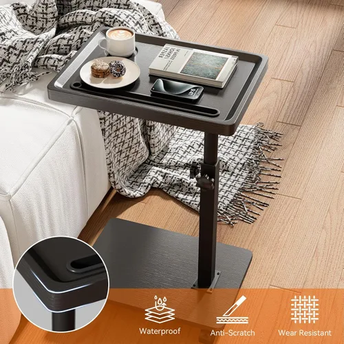 Miniatura 7 de IBUYKE Mesa auxiliar en forma de C ajustable en altura, mesa giratoria de 360° con ruedas, mesa auxiliar para espacios pequeños, sala de estar