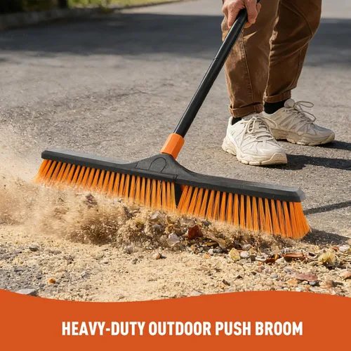 Miniatura 3 de CLEANHOME Cepillo de escoba de empuje de 24 pulgadas para limpieza de suelos con mango largo de 65 pulgadas y cerdas rígidas, cepillo resistente
