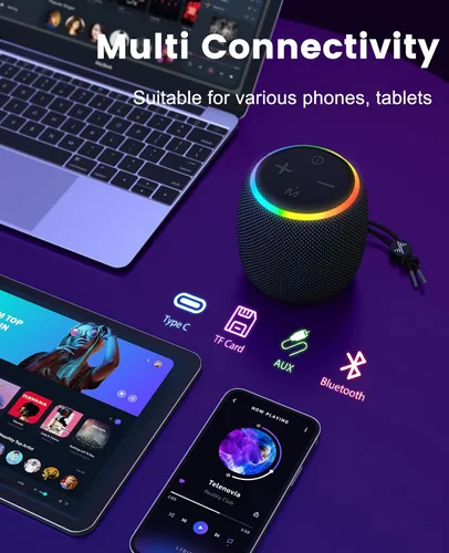 Miniatura 4 de LENRUE Altavoz Bluetooth, altavoz inalámbrico con espectáculo de luz dinámico, sonido nítido, TWS, altavoz portátil para teléfonos, mesas
